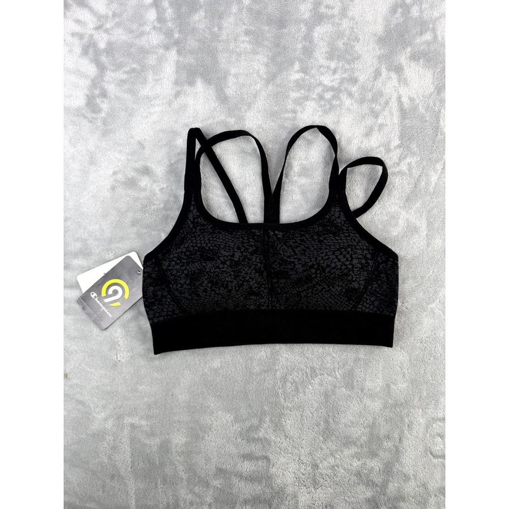 C9 Champion Sports Bra Womens Medium Black Textured Strappy Padded N9714